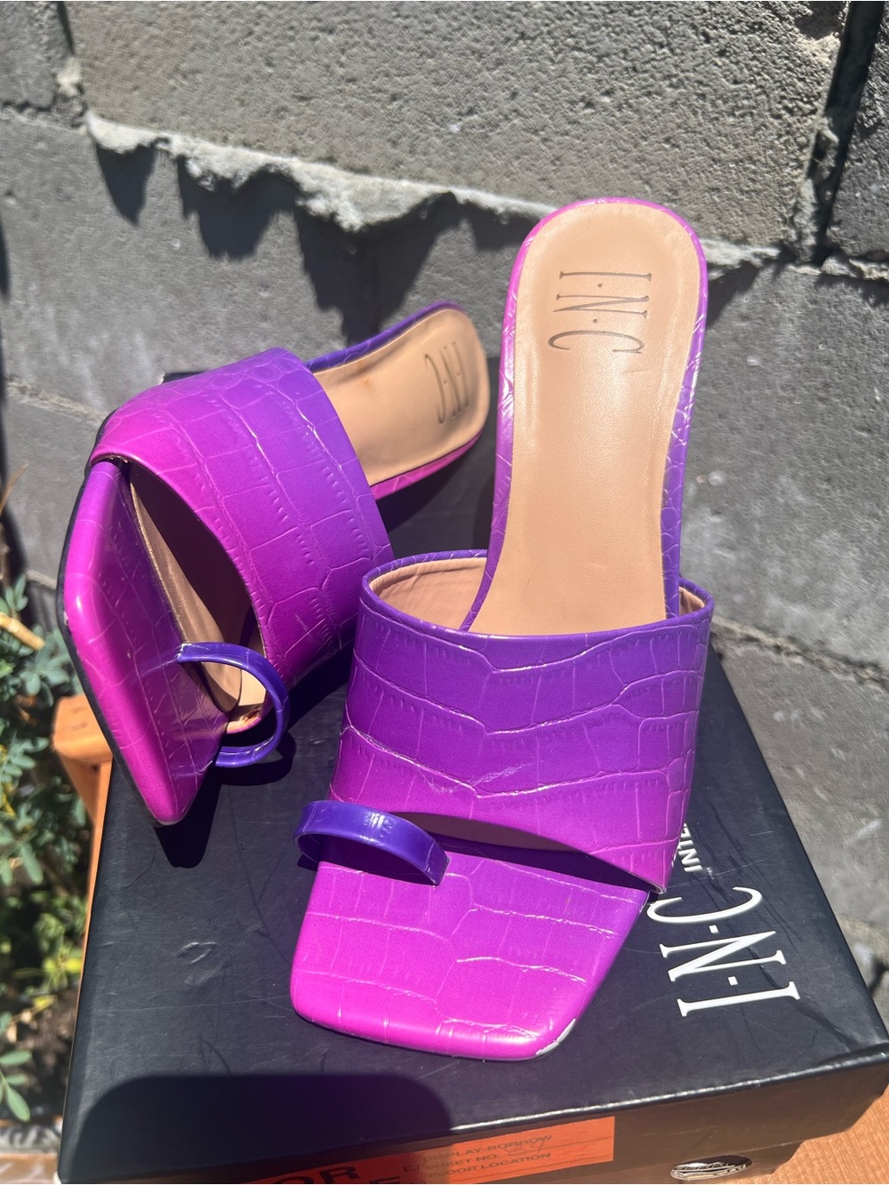 Purple Croc Kitten Heel Sandals – Strappy Square Toe Heels w/ Box | I.N.C